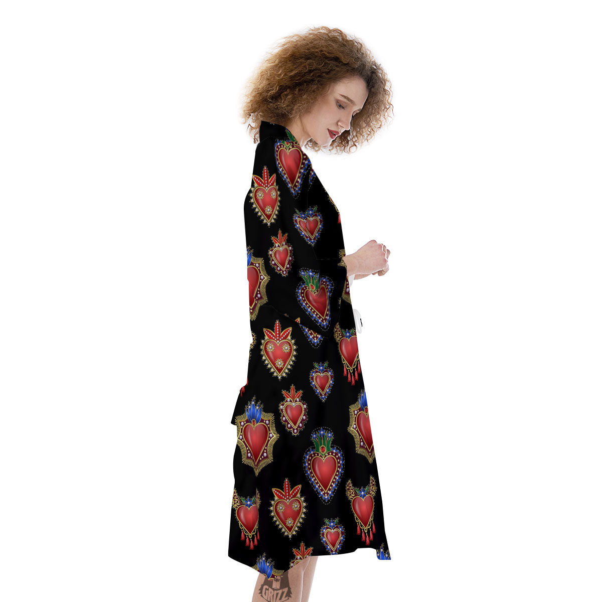 Heart Sacred Print Pattern Kimono-grizzshop