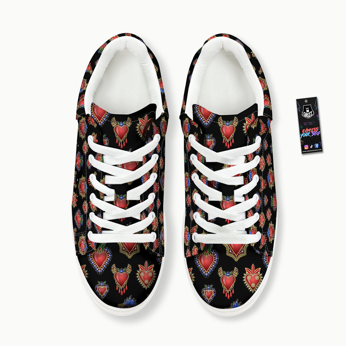 Heart Sacred Print Pattern Platform Shoes-grizzshop