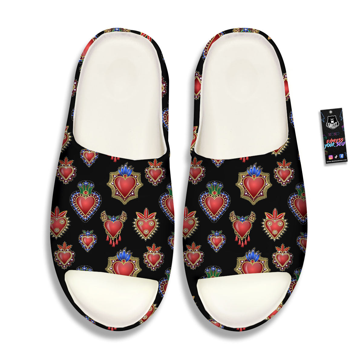Heart Sacred Print Pattern Sandals-grizzshop