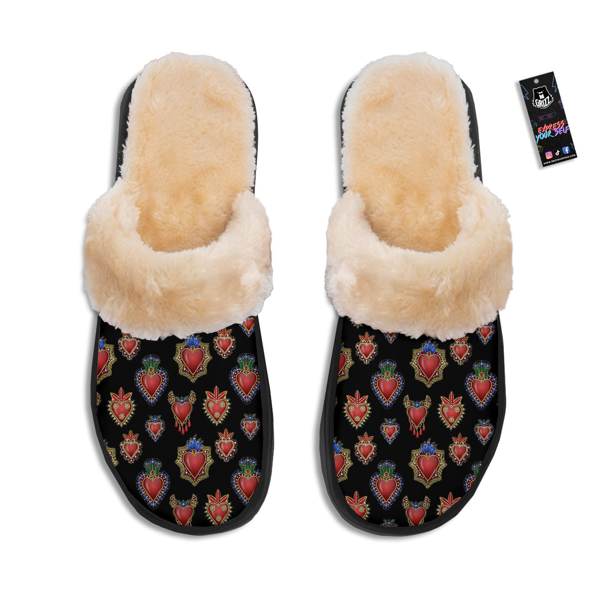 Heart Sacred Print Pattern Slippers-grizzshop