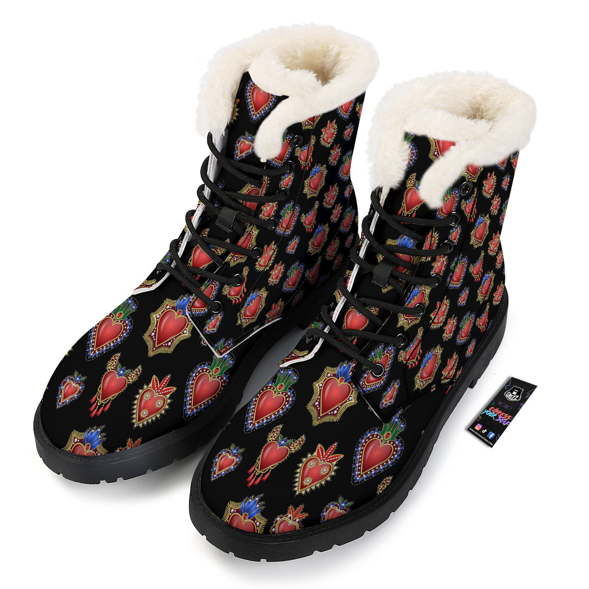 Heart Sacred Print Pattern Winter Boots-grizzshop