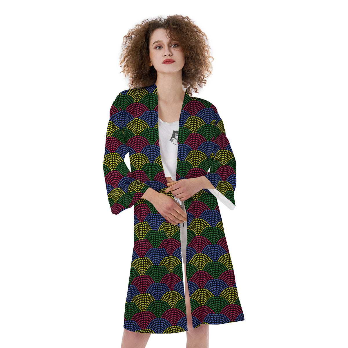 Heart Wave Colorful Print Pattern Kimono-grizzshop