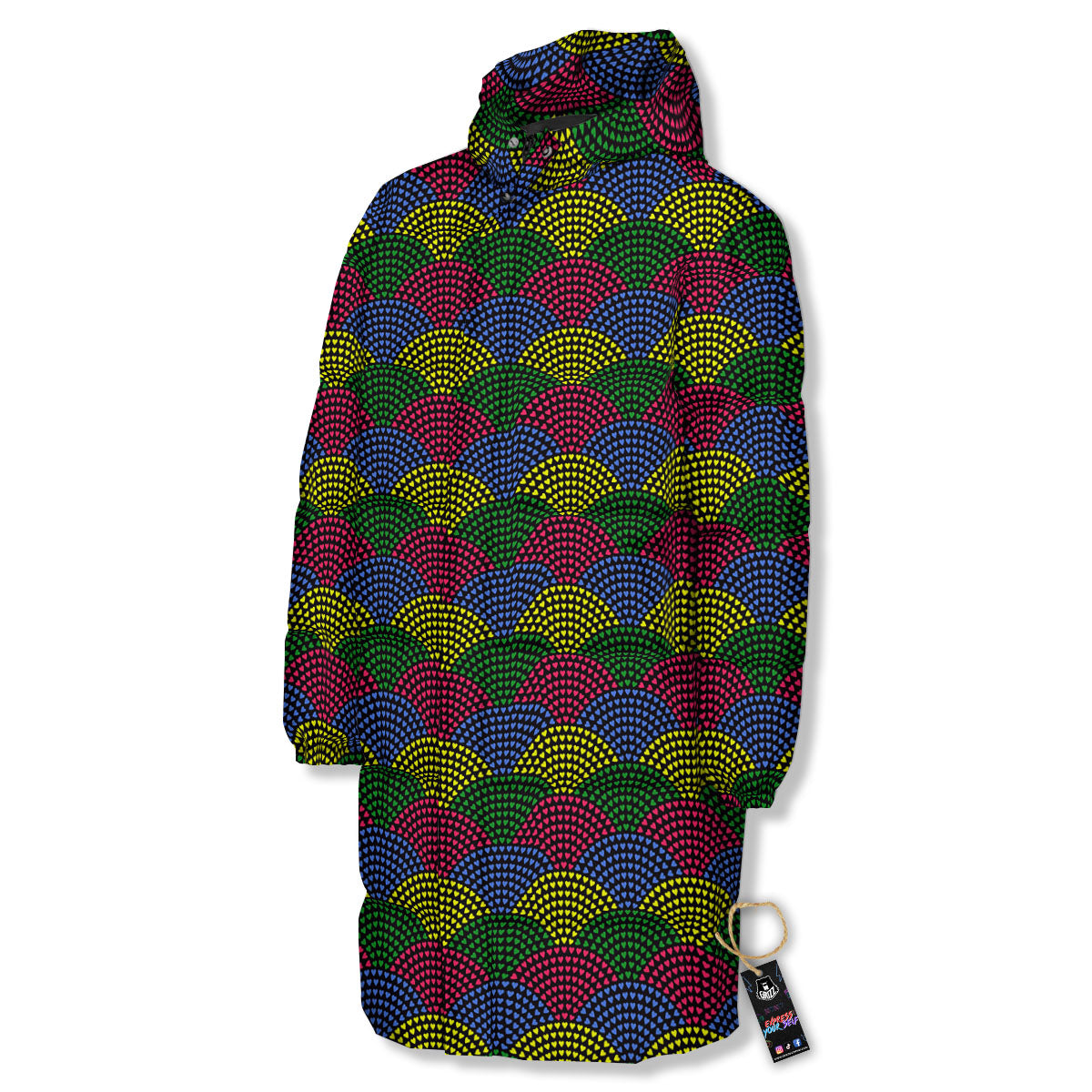 Heart Wave Colorful Print Pattern Long Down Jacket-grizzshop