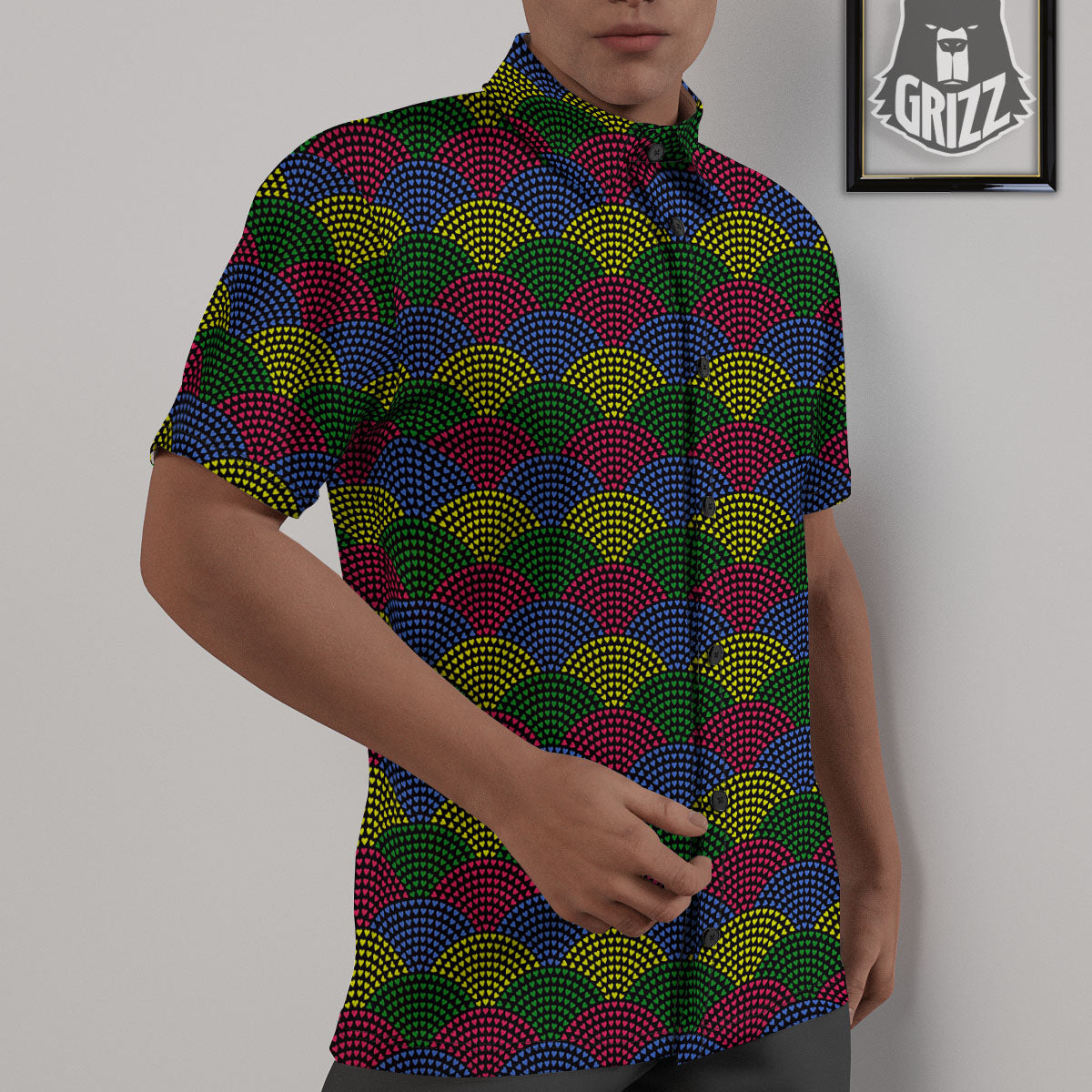 Heart Wave Colorful Print Pattern Untucked Shirts-grizzshop