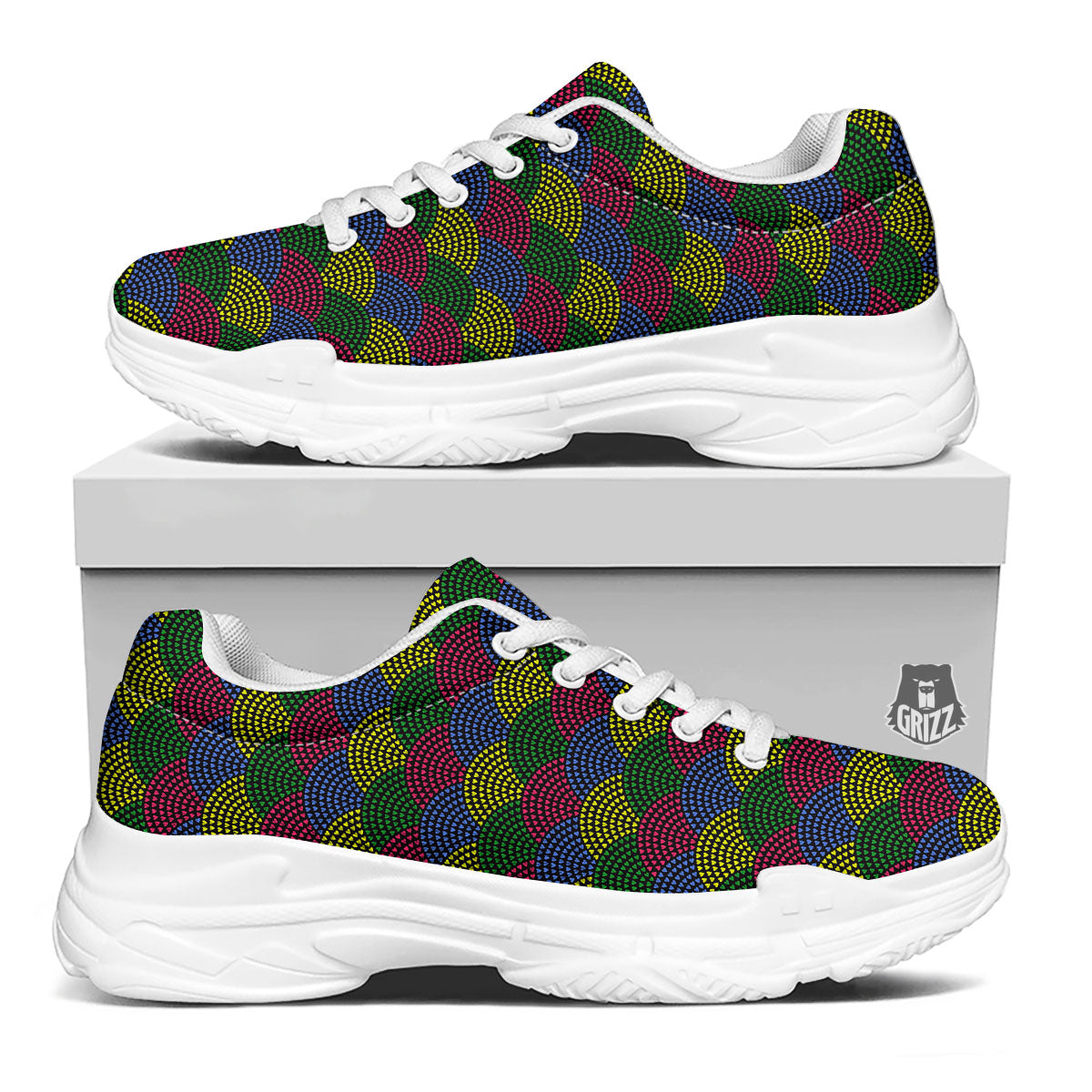 Heart Wave Colorful Print Pattern White Chunky Shoes-grizzshop