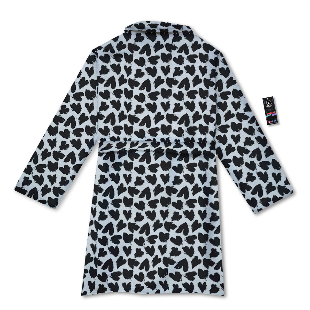 Heart White And Black Print Pattern Bathrobe-grizzshop