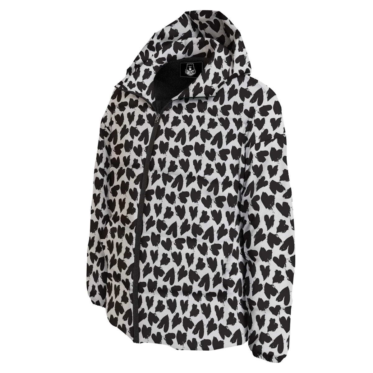 Heart White And Black Print Pattern Down Jacket-grizzshop