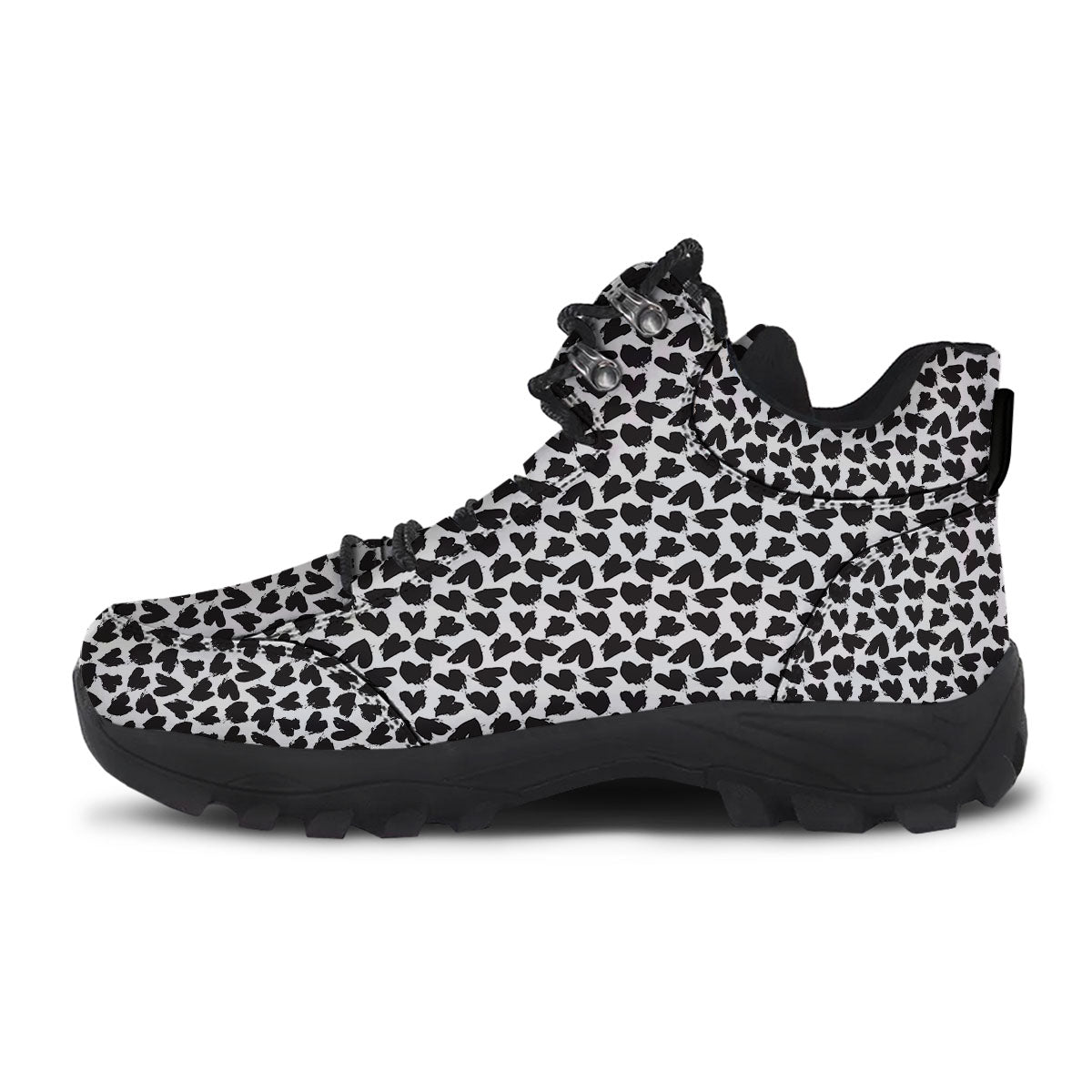 Heart White And Black Print Pattern Hiking Shoes-grizzshop