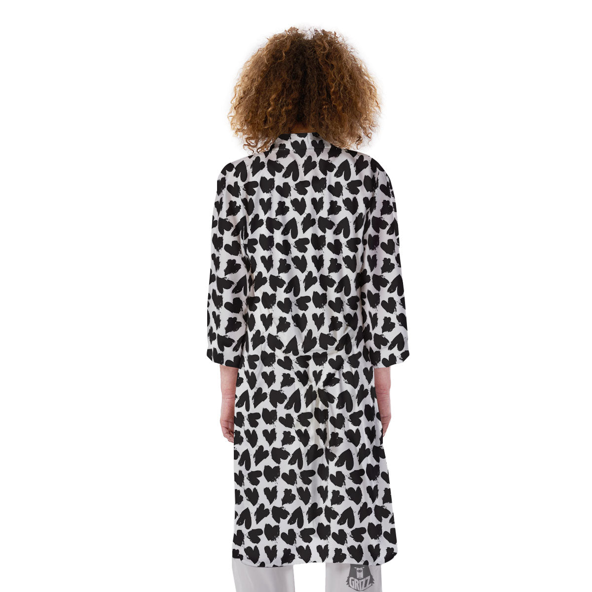Heart White And Black Print Pattern Kimono-grizzshop