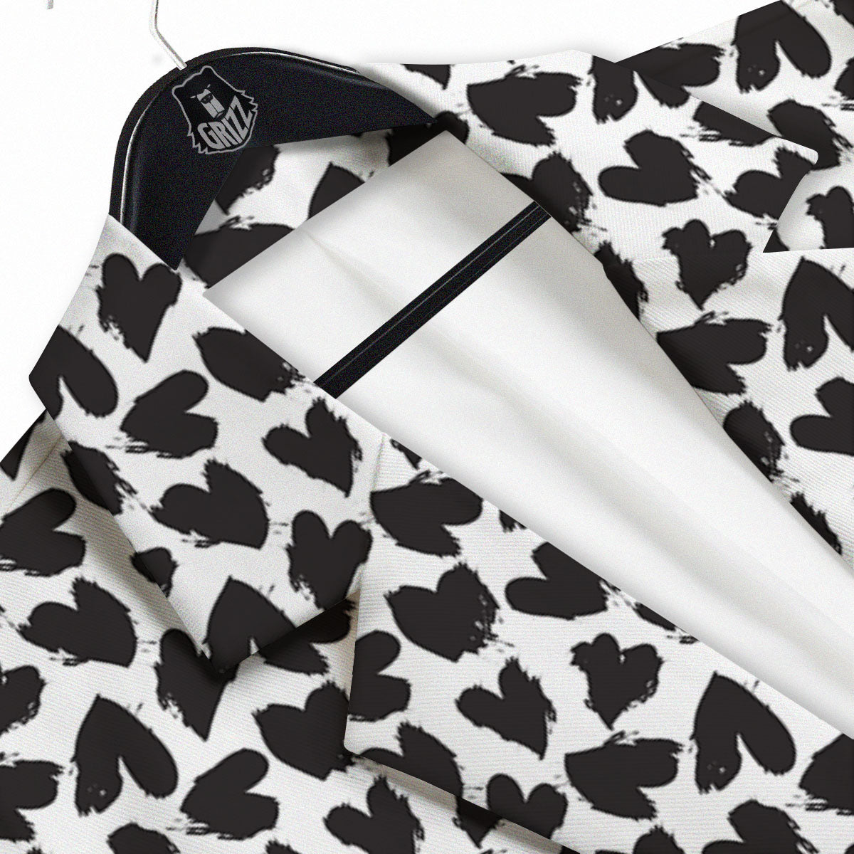 Heart White And Black Print Pattern Men's Sport Coat-grizzshop