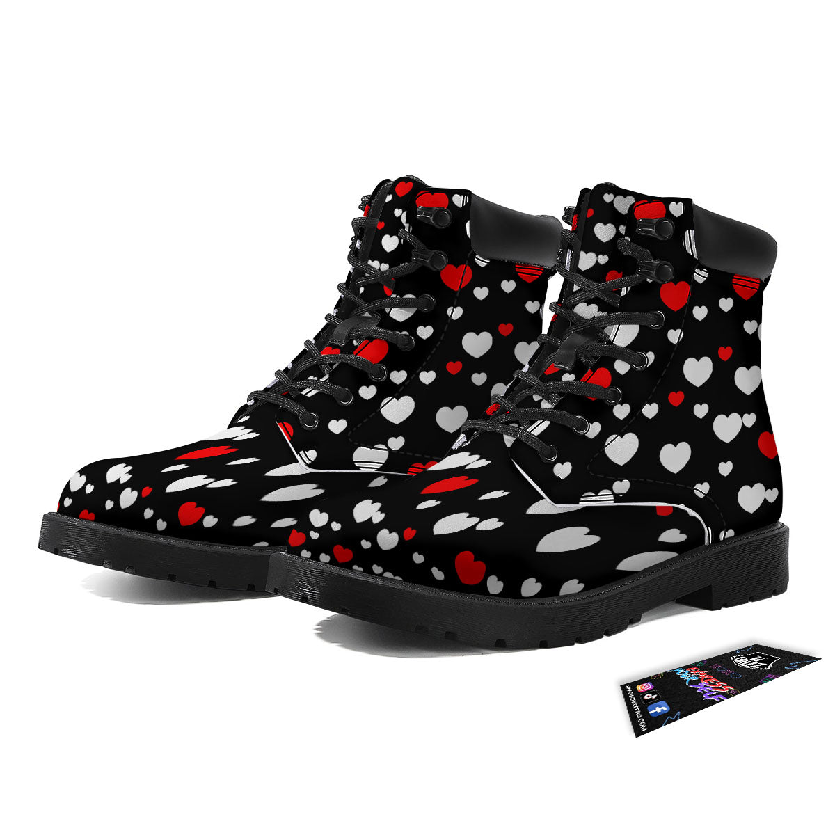 Heart White And Red Print Pattern Boots-grizzshop