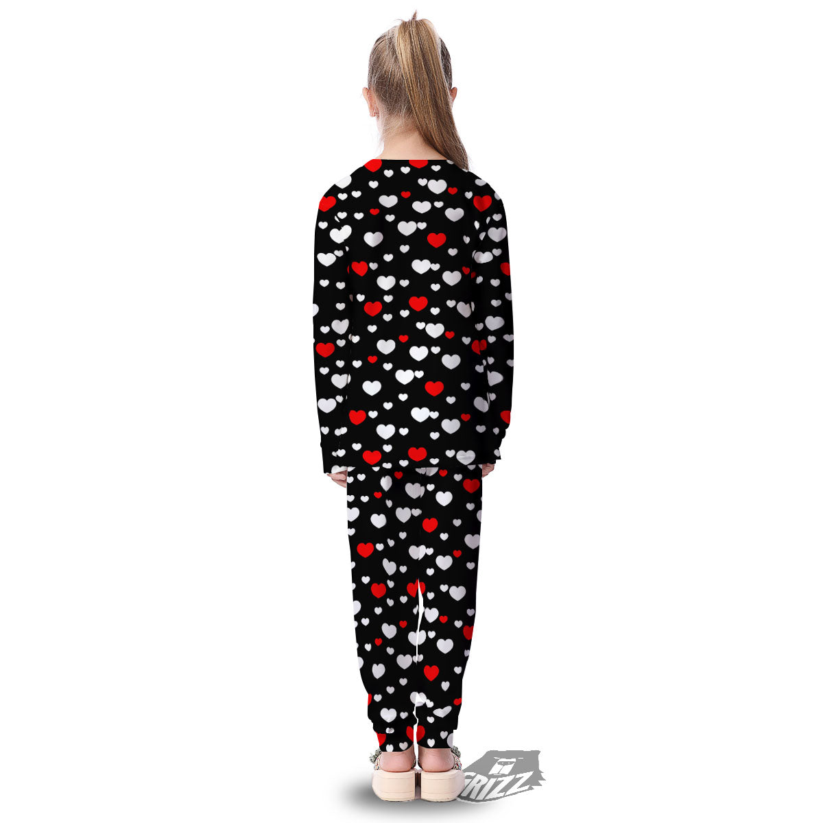 Heart White And Red Print Pattern Kid's Pajamas-grizzshop