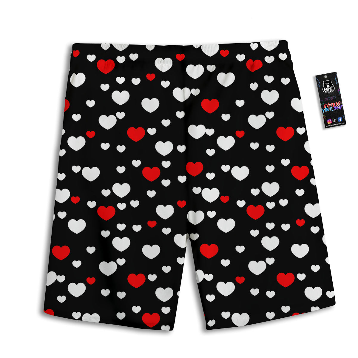 Heart White And Red Print Pattern Men's Athletic Shorts