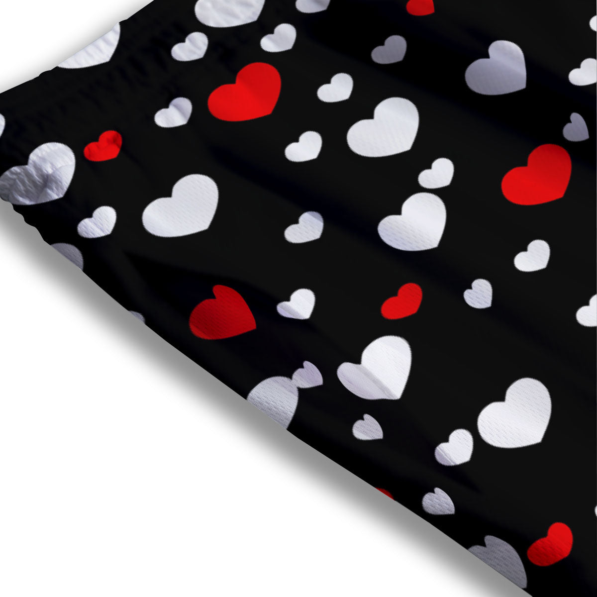 Heart White And Red Print Pattern Mesh Shorts