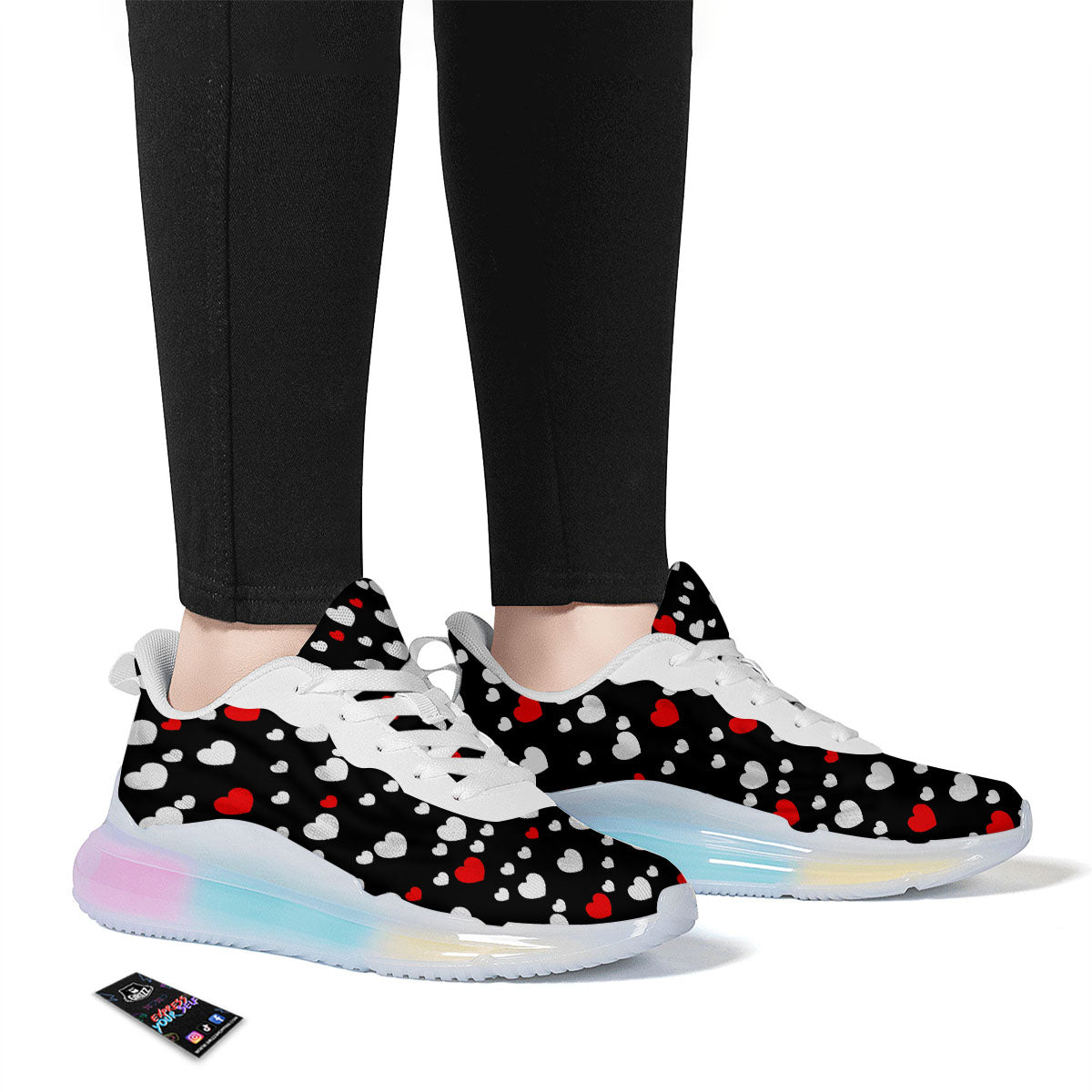 Heart White And Red Print Pattern Running Sneakers-grizzshop