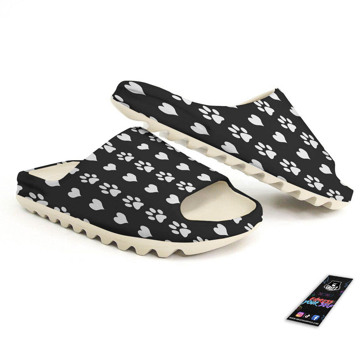Heart And Black Paw Print Pattern Sandals-grizzshop