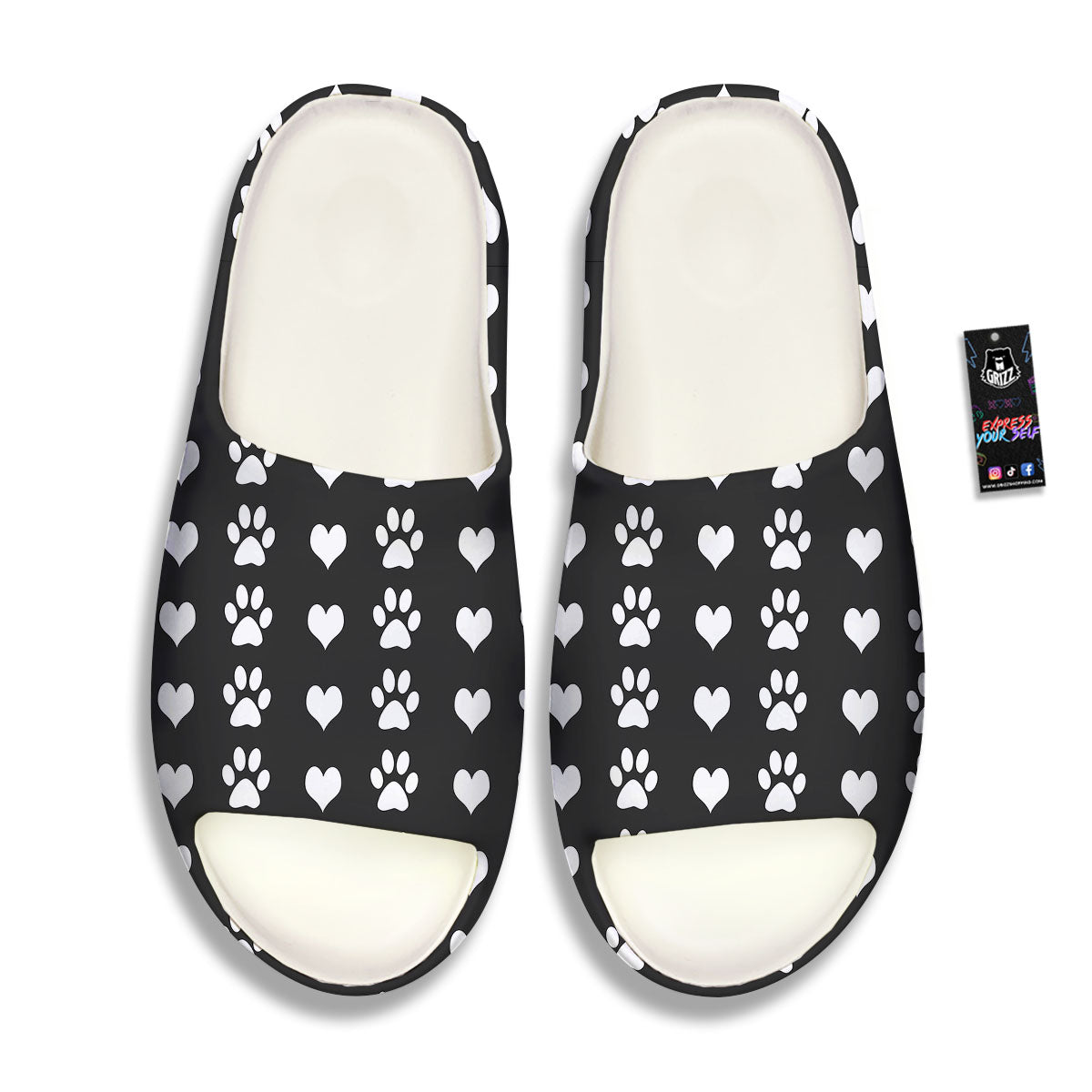 Heart And Black Paw Print Pattern Sandals-grizzshop