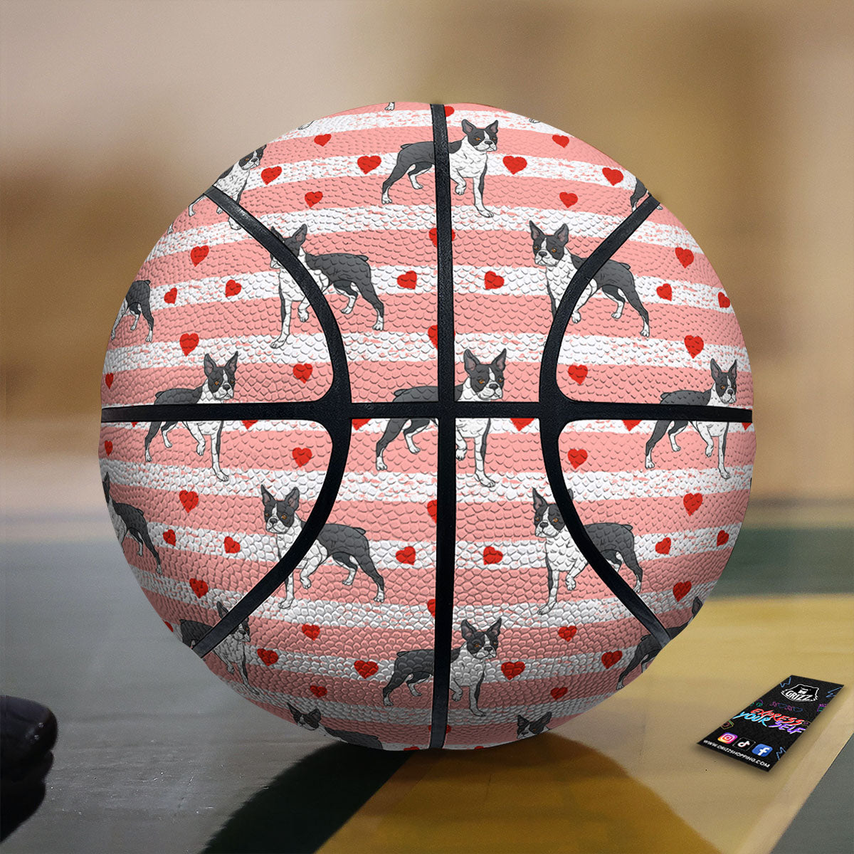 Heart And Boston Terrier Print Pattern Basketball