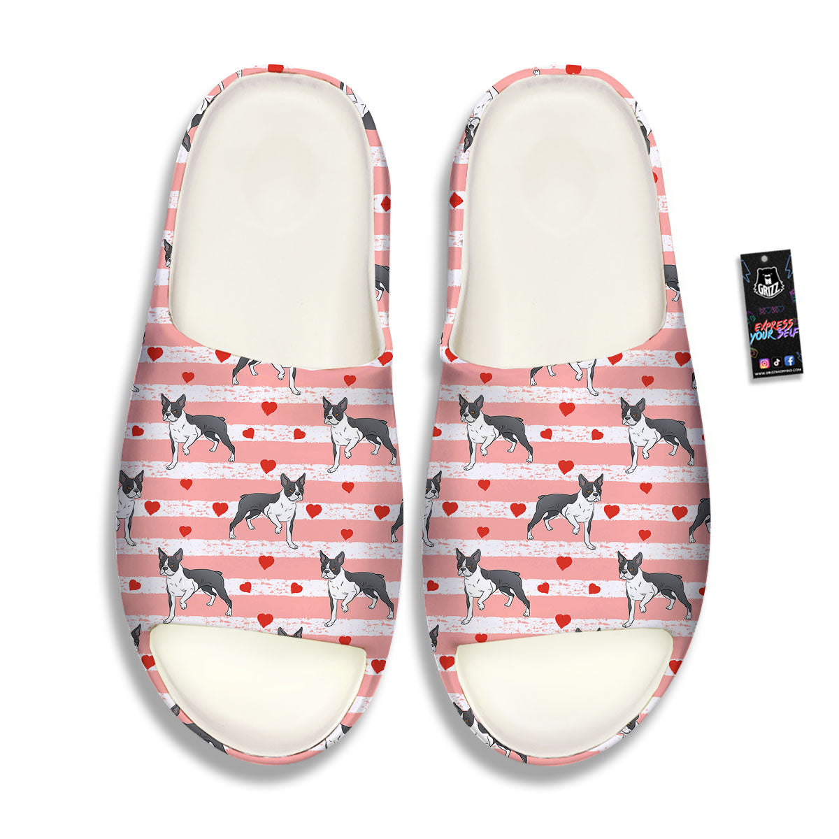 Heart And Boston Terrier Print Pattern Sandals-grizzshop