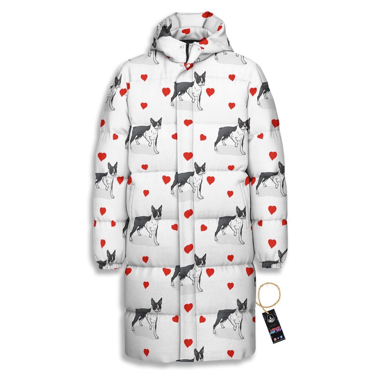 Heart Bull Terrier Print Pattern Long Down Jacket