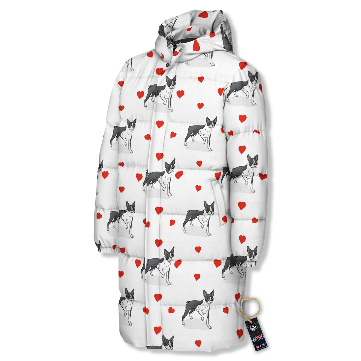 Heart Bull Terrier Print Pattern Long Down Jacket