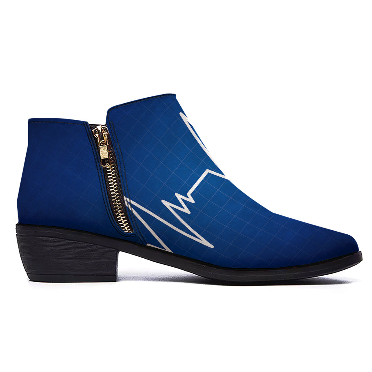 Heartbeat Blue Print Ankle Boots-grizzshop