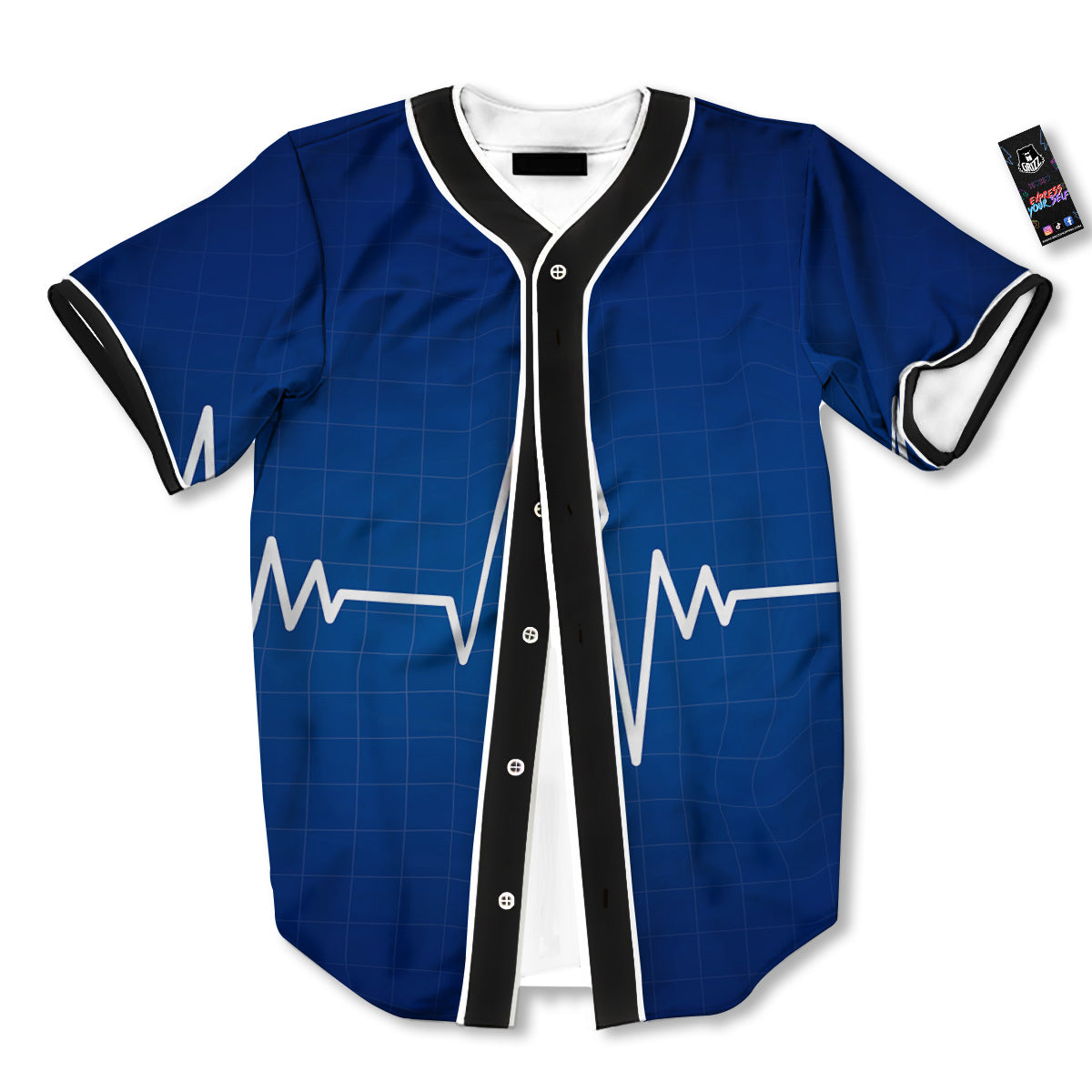 Heartbeat Blue Print Baseball Jersey-grizzshop