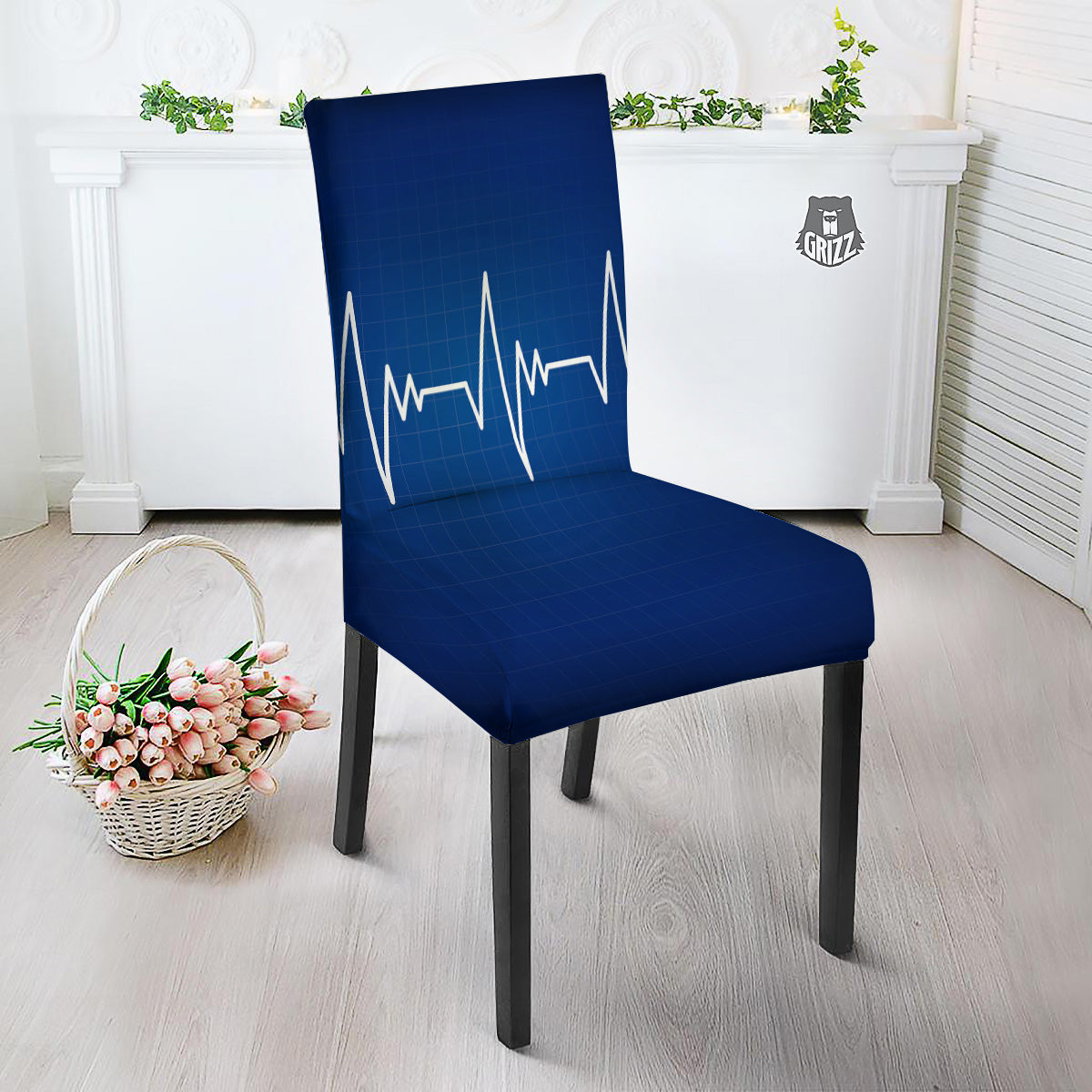 Heartbeat Blue Print Dining Chair Slipcover-grizzshop