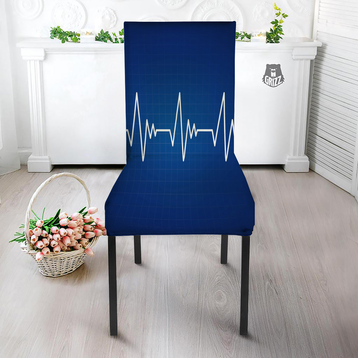 Heartbeat Blue Print Dining Chair Slipcover-grizzshop
