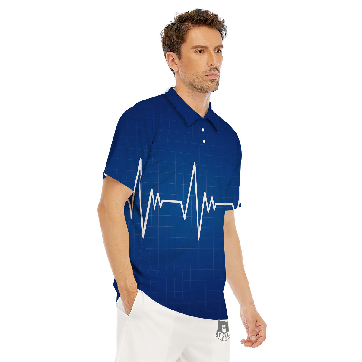 Heartbeat Blue Print Men's Golf Shirts-grizzshop