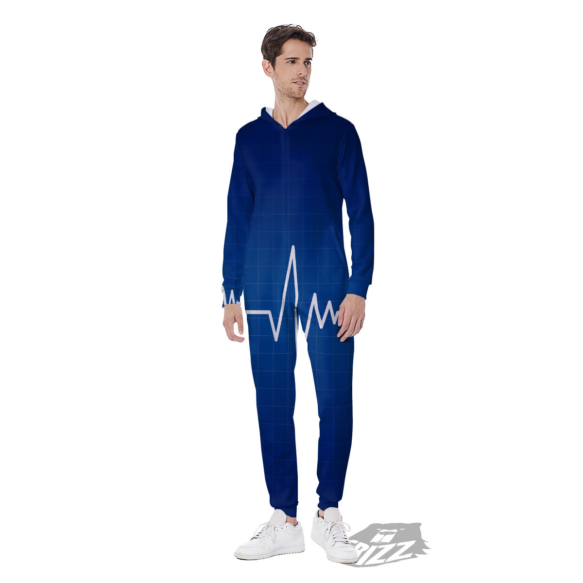 Heartbeat Blue Print Men's Jumpsuit-grizzshop