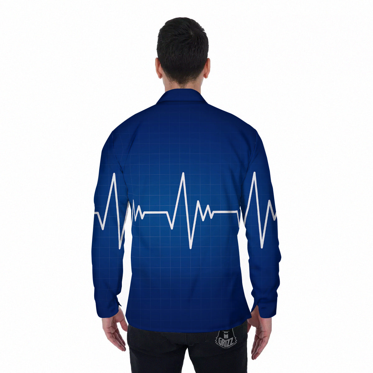 Heartbeat Blue Print Men's Long Sleeve Shirts-grizzshop