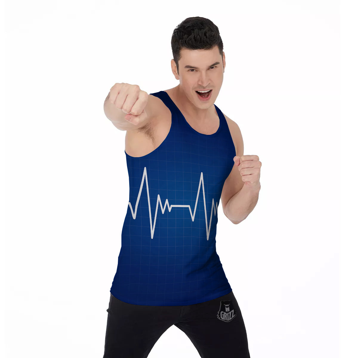 Heartbeat Blue Print Men's Tank Top-grizzshop