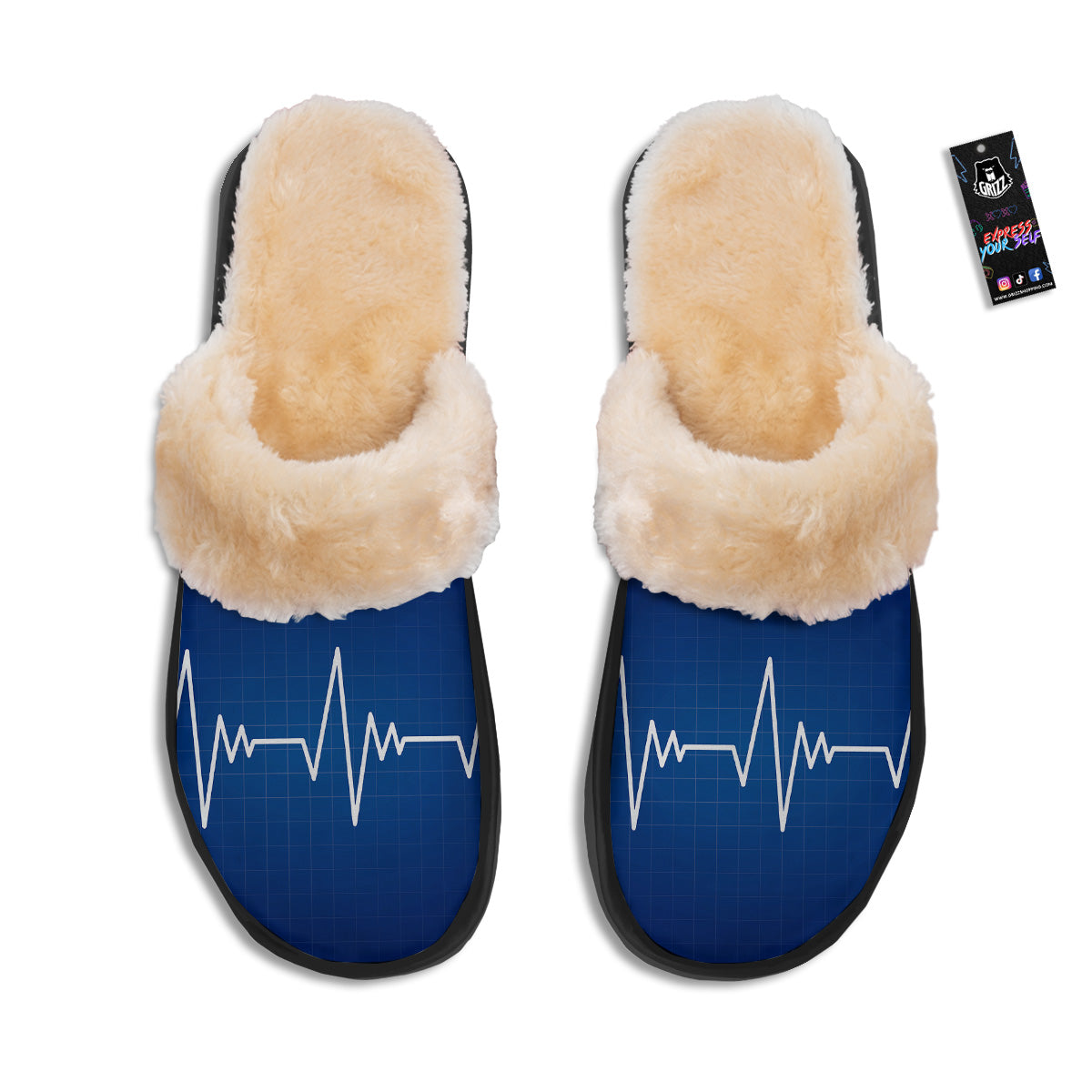 Heartbeat Blue Print Slippers-grizzshop