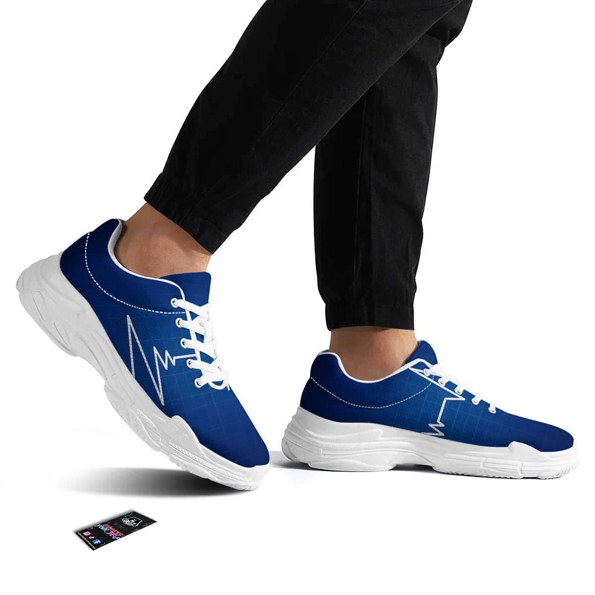 Heartbeat Blue Print White Chunky Shoes-grizzshop