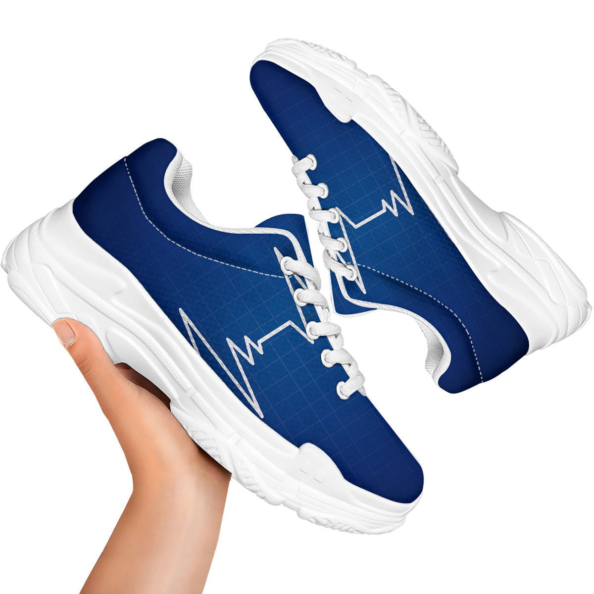 Heartbeat Blue Print White Chunky Shoes-grizzshop