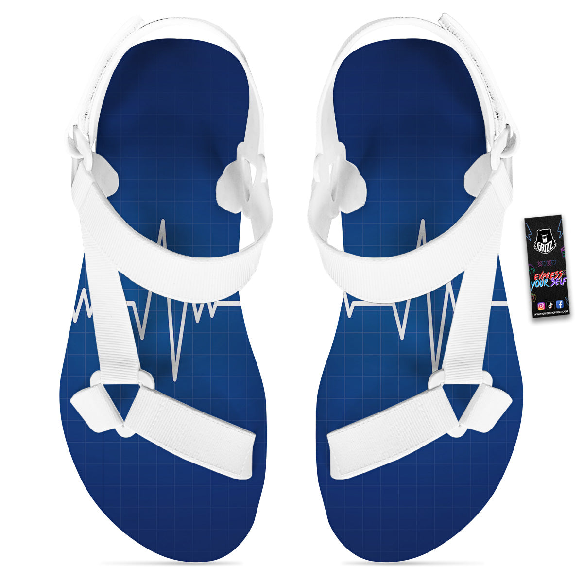Heartbeat Blue Print White Open Toe Sandals-grizzshop