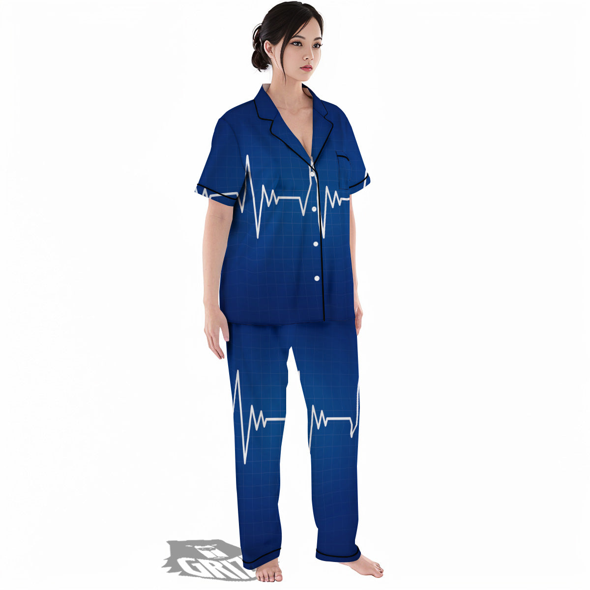 Heartbeat Blue Print Women's Pajamas Set-grizzshop