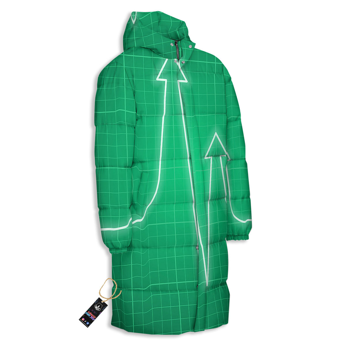 Heartbeat Green Print Long Down Jacket-grizzshop