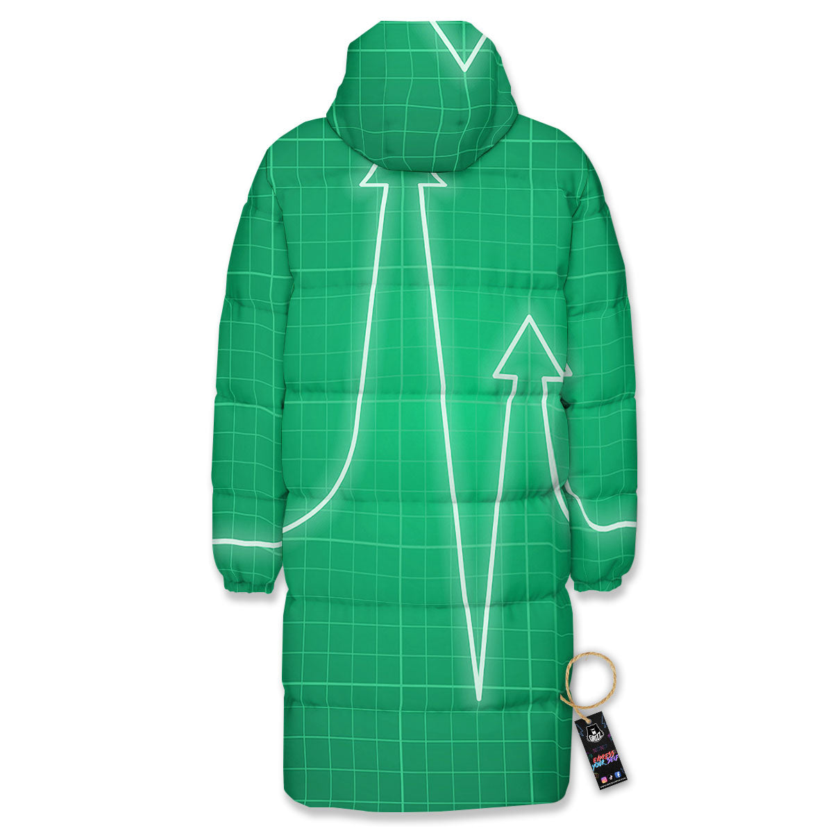 Heartbeat Green Print Long Down Jacket-grizzshop