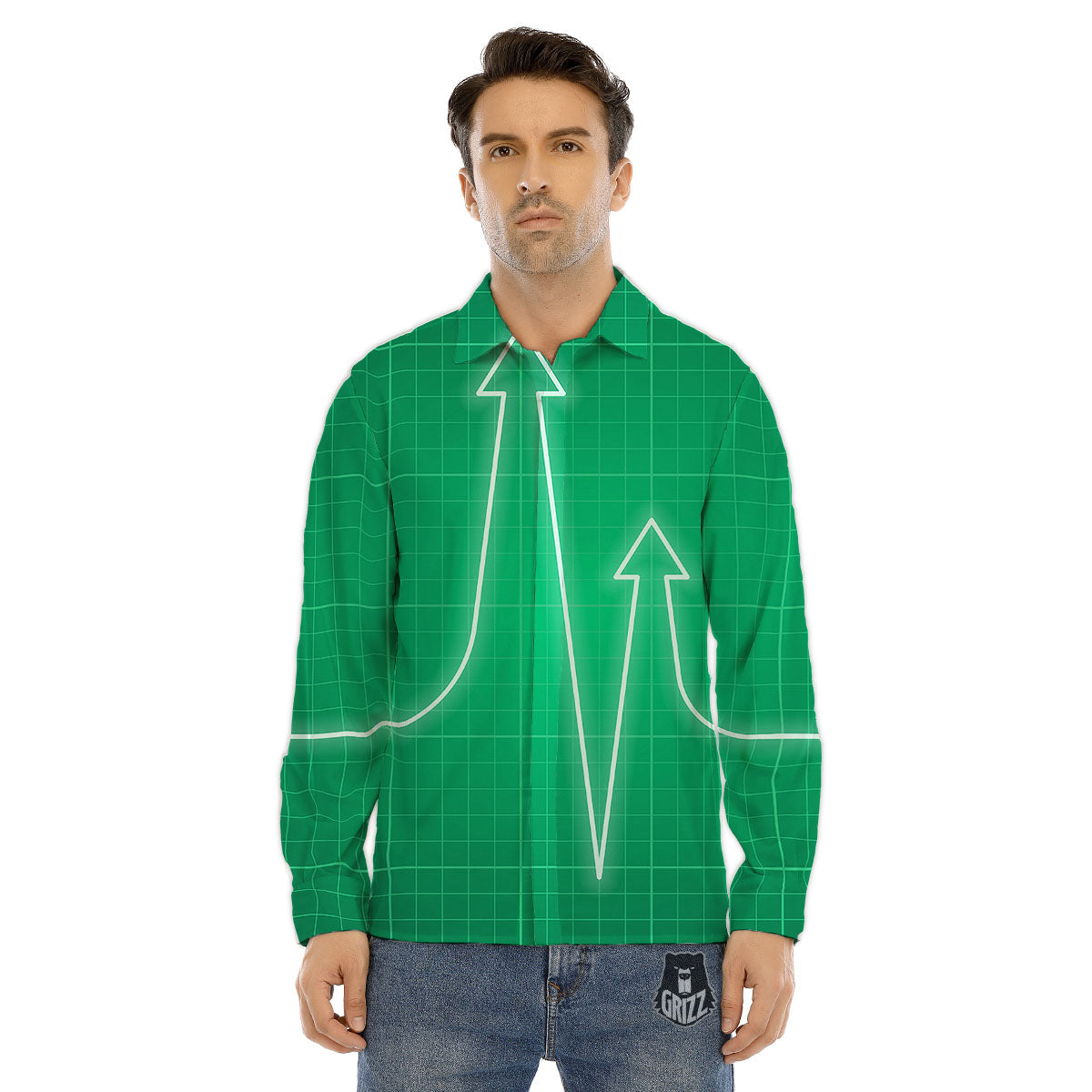 Heartbeat Green Print Men's Dress Shirts-grizzshop