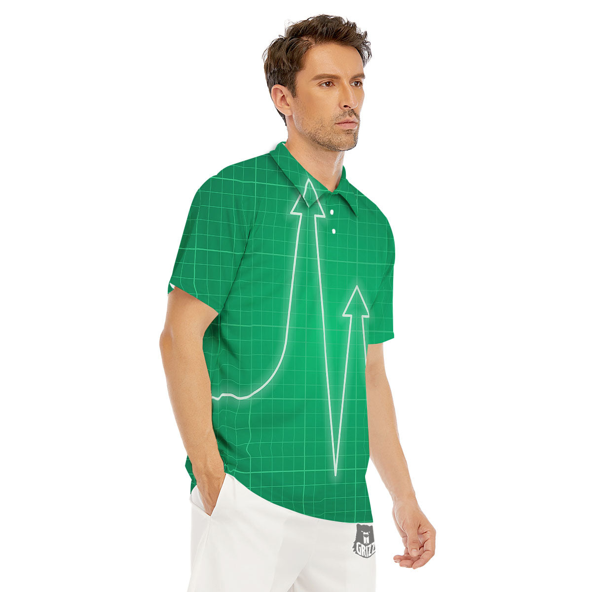Heartbeat Green Print Men's Golf Shirts-grizzshop