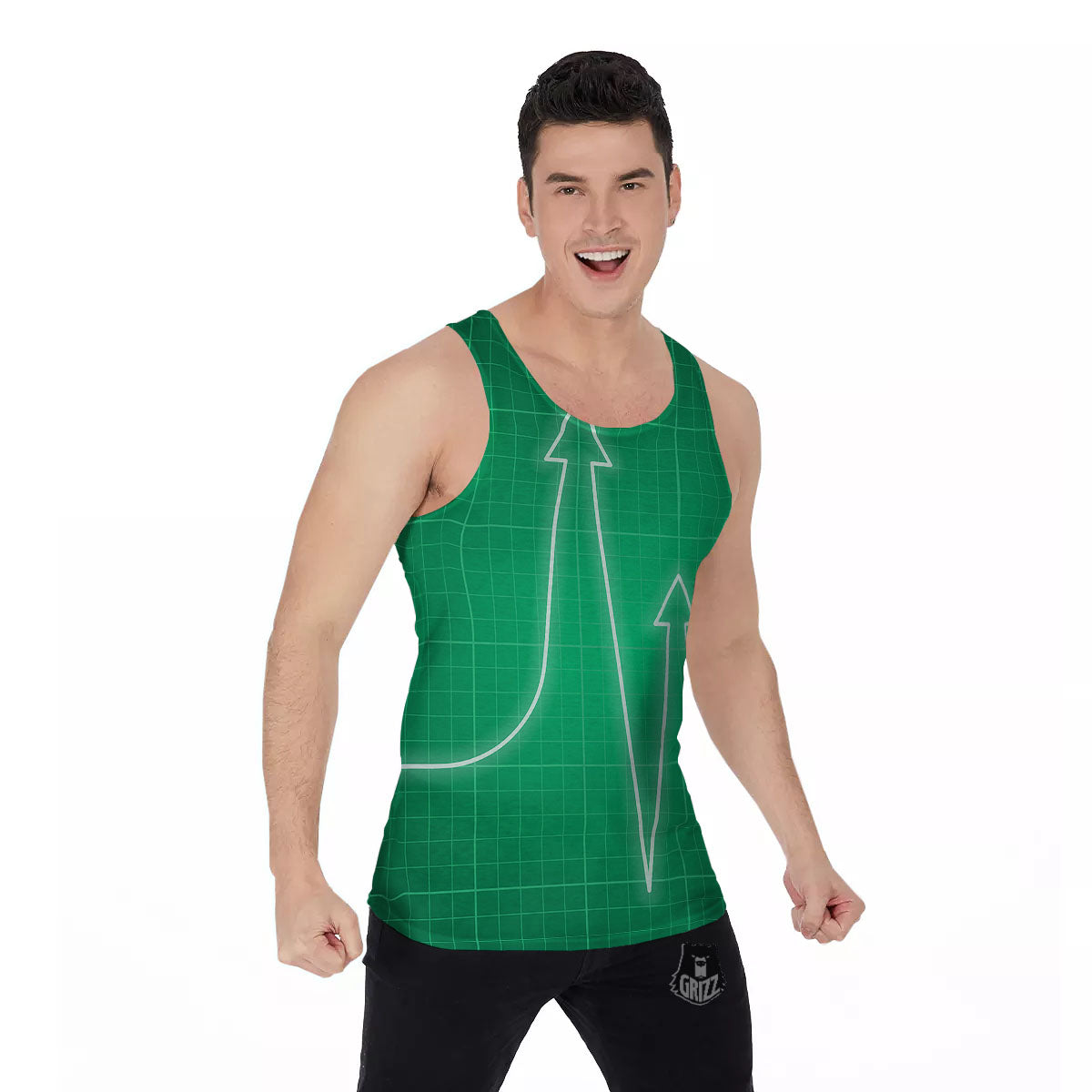 Heartbeat Green Print Men's Tank Top-grizzshop