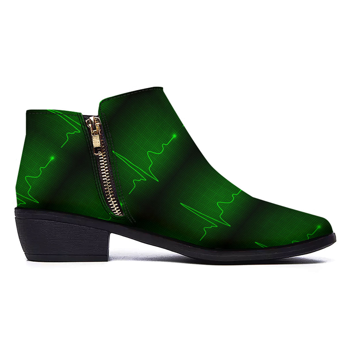 Heartbeat Green Print Pattern Ankle Boots-grizzshop