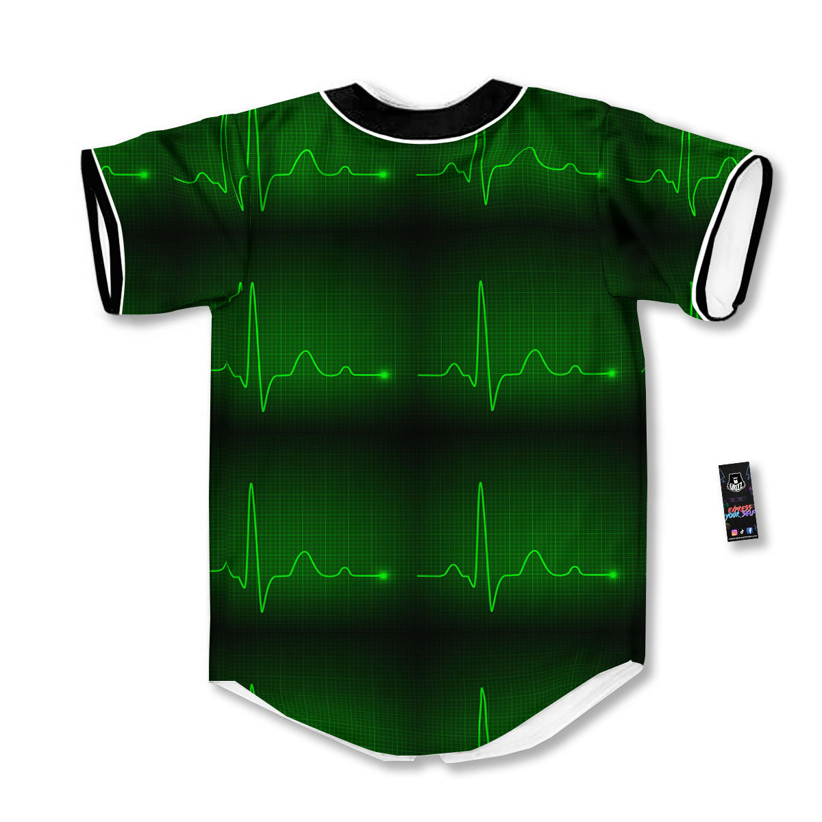 Heartbeat Green Print Pattern Baseball Jersey-grizzshop