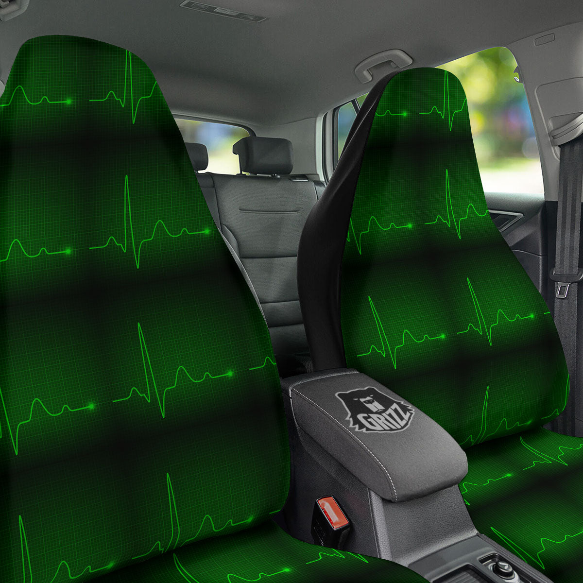 Heartbeat Green Print Pattern Car Seat Covers-grizzshop