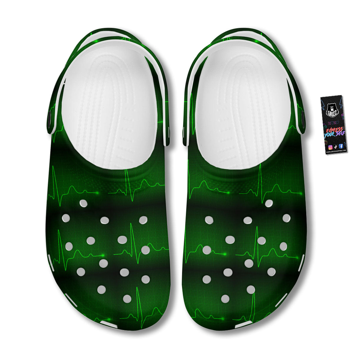 Heartbeat Green Print Pattern Clog-grizzshop