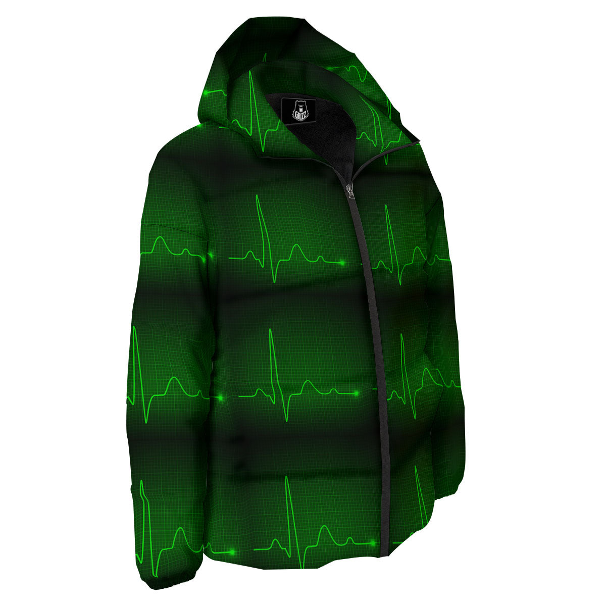 Heartbeat Green Print Pattern Down Jacket-grizzshop