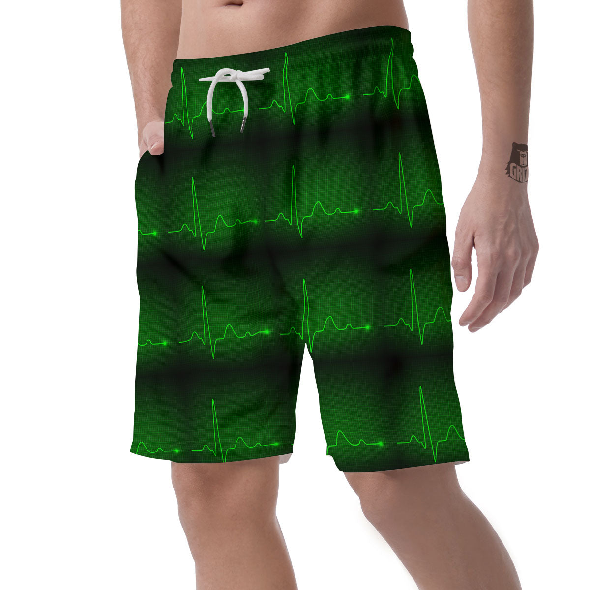 Heartbeat Green Print Pattern Men's Shorts-grizzshop
