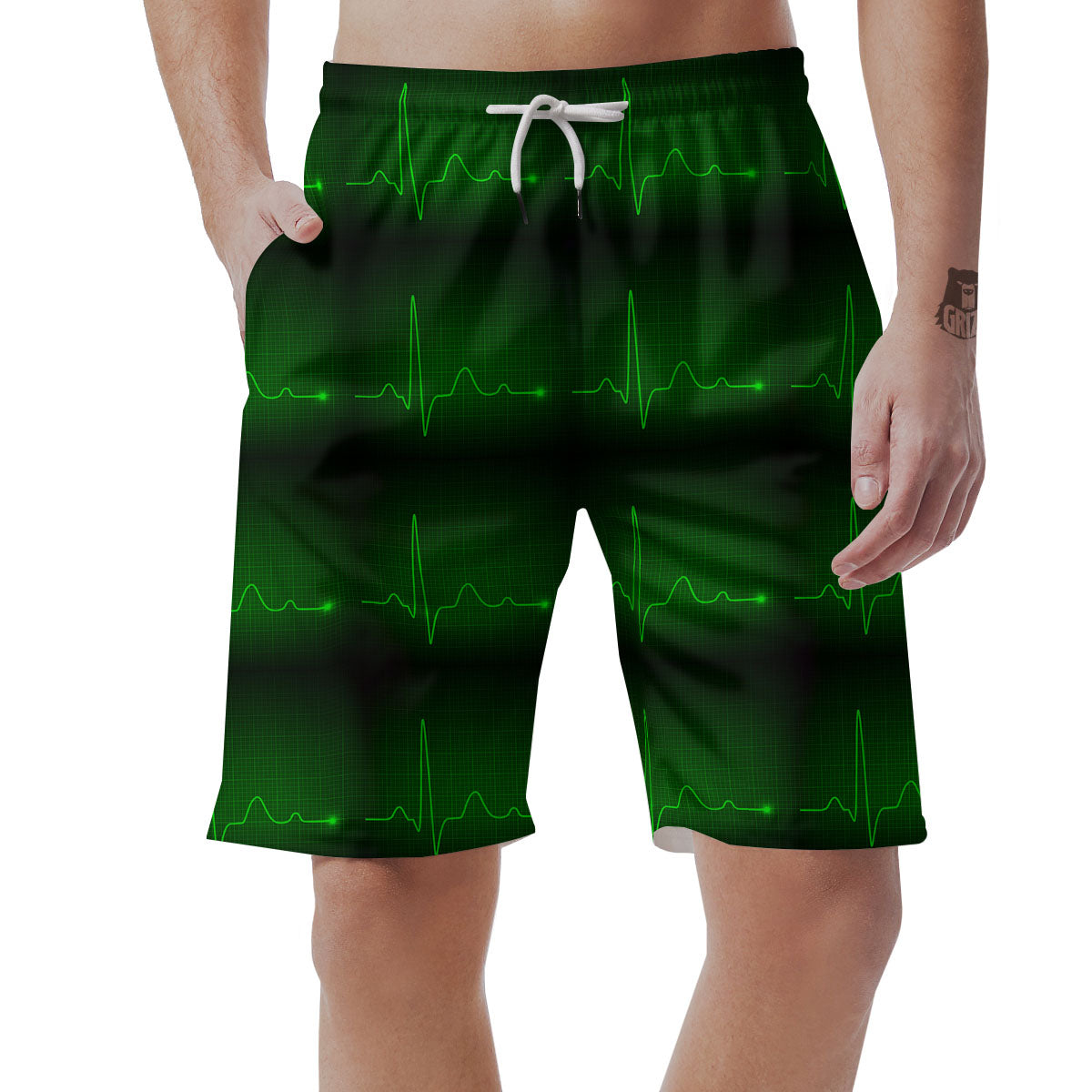 Heartbeat Green Print Pattern Men's Shorts-grizzshop